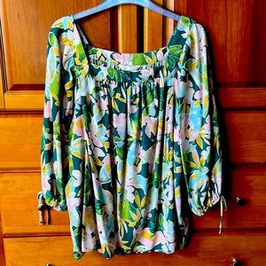 LC Lauren Conrad Womens Tropical Print Square Neck Tunic Top
